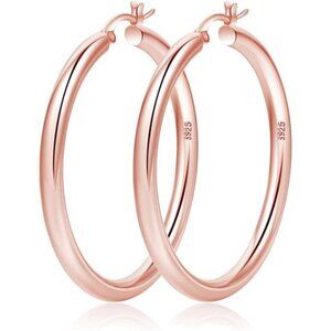Thick Gold Hoop Earrings Chunky Rose Gold Sterling Silver Hoops Lightweight